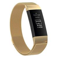 By Qubix - Compatible met Fitbit Charge 3 - Fitbit Charge 4 milanese bandje - Maat: Small - Goud - Compatible fitbit bandje