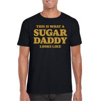 Verkleed T-shirt voor heren - sugar daddy - zwart - glitter goud - carnaval/themafeest - Vaderdag