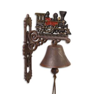 A PAIR OF CAST IRON RED TRAIN BELLS