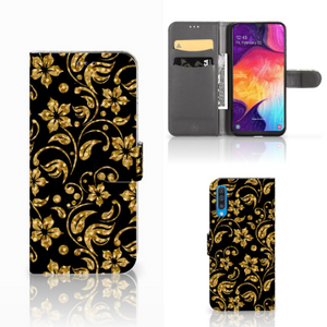 Samsung Galaxy A50 Hoesje Gouden Bloemen