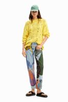 Rechte jeans met India-print - BLUE - 38 - thumbnail