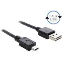 Delock USB-kabel USB 2.0 USB-A stekker, USB-mini-B stekker 3.00 m Zwart Stekker past op beide manieren, Vergulde steekcontacten, UL gecertificeerd 83364