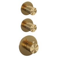 Regendoucheset Inbouw Brauer Gold Carving Thermostatisch 20cm met Gebogen Wandarm, Glijstang en Handdouche Staaf Losse Stopkranen Geborsteld Goud - thumbnail