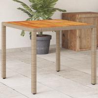 Tuintafel 90x90x75 cm poly rattan en acaciahout beige - thumbnail