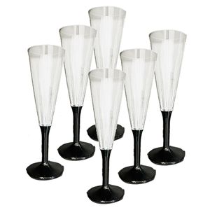 DID Prosecco/Champagneglazen - 6x stuks - transparant/zwart - kunststof - 165 ml   -