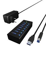 ICY BOX 7-poorts USB 3.0-hub met 12 V / 3 A voedingsadapter, aluminium behuizing en USB-laadpoort, IB-AC618