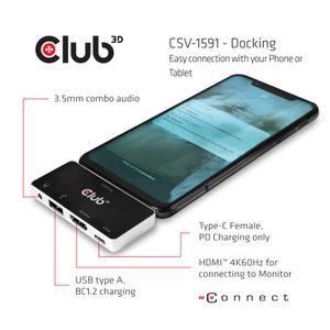 CLUB3D csv-1591 Docking USB 3.2 Gen 1 (3.1 Gen 1) Type-C Zwart, Chroom