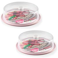 2x stuks ronde taart/gebak bewaardoos transparant 32 x 9,5 cm met roze bodem