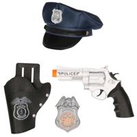 Carnaval verkleed politie agent pet/cap - blauw - met pistool/badge - kinderen - accessoires