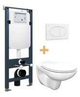 Linie Rino hangend toilet hoogglans wit open spoelrand en luxe wc-bril met Linie Ilana inbouwreservoir en bedieningspaneel