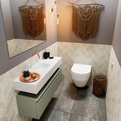 Mondiaz Andor toiletmeubel 100cm army met witte wastafel midden zonder kraangat Mondiaz Andor toiletmeubel 100cm army met witte wastafel midden zonder kraangat