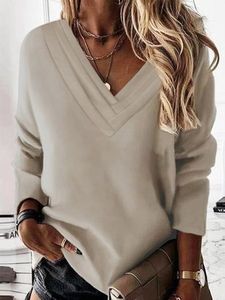 Casual Loose V Neck Plain Sweatshirt