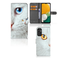 Samsung Galaxy A14 5G Telefoonhoesje met Pasjes Witte Kat - thumbnail