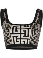 Balmain haut crop à motif monogrammé en jacquard - Noir