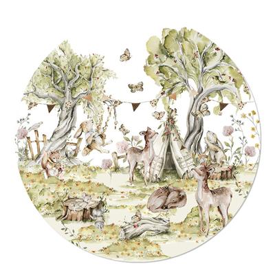 Muurcirkel Bosdieren Feest wit 100 Geen