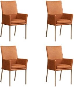 Set van 4 Cognac leren moderne eetkamerstoelen Royal - poot vierkant rvs - Rancho Leer Cognac (cognac leer)