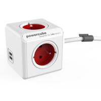 Allocacoc 6403RD/BEEUPC PowerCube Extended | Stekkerdoos | USB poorten | 3 sockets type E (België) | Wit/Rood | 1,5 meter