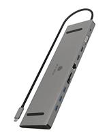 ICY BOX USB-C docking station voor Windows, 2x HDMI, LAN, Power Delivery, USB 3.0 hub, kaartlezer, audio, aluminium, grijs