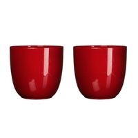 Set van 4x stuks bloempot glans donkerrood keramiek voor kamerplant H16 x D17 cm