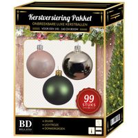 99 stuks Kerstballen mix zilver-lichtroze-groen voor 150 cm boom