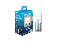 Panasonic eneloop Compact lader, voor 1-2 AA/AAA Ni-MH-batterijen met 2 ledlampjes & 6 veiligheidsfuncties, inclusief 2 eneloop AA/mignon-batterijen, verbeterde capaciteit van min. 2000 mAh