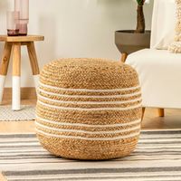 Kave Home Poef Saht 45cm - Naturel/Wit - Rond - thumbnail