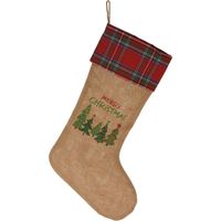 Kerstsok - geruite rand - H52 cm - jute/polyester   -