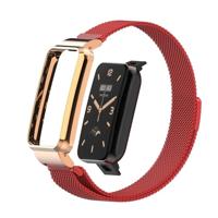 By Qubix - Milanese loop bandje met case - Rood - Xiaomi Smart Band 7 Pro