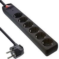 InLine 16461P stekkerdoos, 6-voudig beschermend contact, met overspanningsbeveiliging, met schakelaar, 1,5 m, zwart