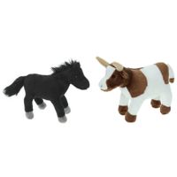 Pluche knuffel boerderijdieren set Koe en Paard van 23 cm - thumbnail