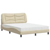 vidaXL Bed met matras stof crèmekleurig 120x200 cm, bed, bed ombouw, stoffen bed, bedbodem, 2-persoons bed, gewelfd bedframe, gewelfd stoffen bedframe
