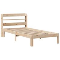 vidaXL Bedframe met hoofdbord massief grenenhout 90x200 cm, bed, slaapkamermeubel, houten bed, eenpersoonsbed, houten bedframe, bedbodem