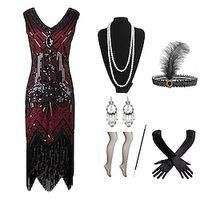 Retro vintage Roaring jaren '20 Jaren 1920 Flapper jurk Cosplay kostuum Outfits Jaren '20 flapper hoofdband Kerst feestjurk The Great Gatsby Dames Pailletten Kwastje Kerstmis Halloween Feest / Uitgaan Lightinthebox