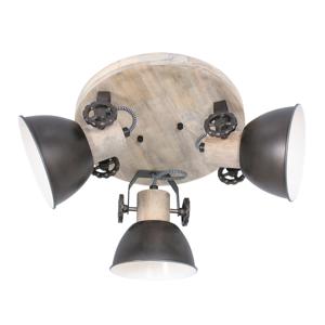 Steinhauer Industriële plafondlamp Gearwood 3-lichts antraciet met hout 3063A