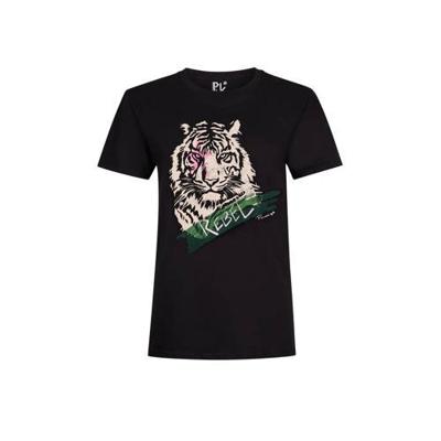 Pinned by K T-shirt Rebel Tiger met printopdruk zwart