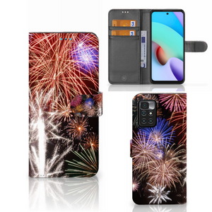 Xiaomi Redmi 10 Wallet Case met Pasjes Vuurwerk