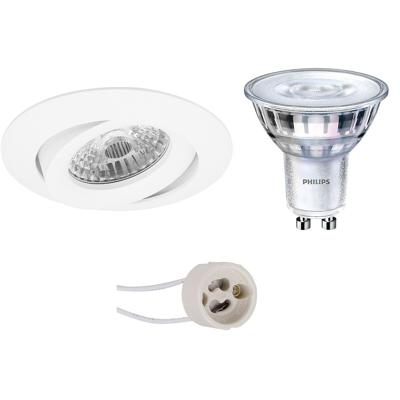 LED Spot Set - Pragmi Uranio Pro - GU10 Fitting - Inbouw Rond - Mat Wit - Kantelbaar - Ø82mm - Philips - SceneSwitch 827 36D - 1.5W-5W - Warm Wit 2200K-2700K - Dimbaar