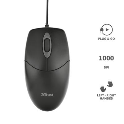 Trust TM-100 muis USB Type-A Optisch 1000 DPI Ambidextrous Trust TM-100 muis USB Type-A Optisch 1000 DPI Ambidextrous