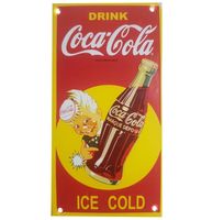 Drink Coca-Cola Ice Cold Emaille Bord - 21 x 11 cm - thumbnail