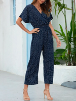 Vacation Loose Polka Dots Buttoned Jumpsuit