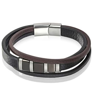 Mendes heren armband Multi Leer Edelstaal Zwart Bruin