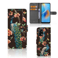 OPPO A74 4G Telefoonhoesje met Pasjes Pauw met Bloemen