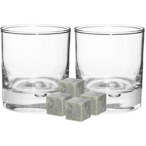 Luxe whiskyglazen set 6x stuks 300 ml met 9x whisky ijsblokstenen