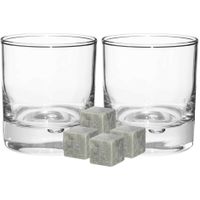 Luxe whiskyglazen set 6x stuks 300 ml met 9x whisky ijsblokstenen - thumbnail