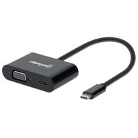 Manhattan USB-C naar USB-C (met power delivery) en VGA-converterkabel, 1080p, 5Gbps (USB 3.2 Gen1 aka USB 3.0), Thunderbolt 3 compatibel, 19,5 cm, stekker op bus, zwart, box