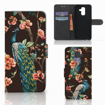 Samsung Galaxy A6 Plus 2018 Telefoonhoesje met Pasjes Pauw met Bloemen Samsung Galaxy A6 Plus 2018 Telefoonhoesje met Pasjes Pauw met Bloemen
