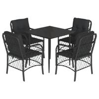 vidaXL 5-delige Tuinset met kussens poly rattan zwart, loungeset, loungeset tuin, loungeset buiten, tuintafel, loungebank tuin, tuinset lounge