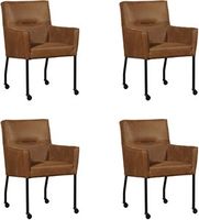 Set van 4 Bruine leren moderne eetkamerstoelen Lucky - Kenia Leer Brown (bruin leer)