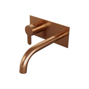 Inbouw Wastafelmengkraan Brauer Copper Edition Coldstart Gebogen Uitloop Korte Platte Hendel Links Geborsteld Koper PVD Met Afdekplaat Brauer