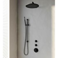Regendoucheset 22 Inbouw Muur Brauer Black Edition 30cm Rond Mat Zwart 3 Greeps 3-weg Met Thermostaatkraan Glijstang en Staafhanddouche